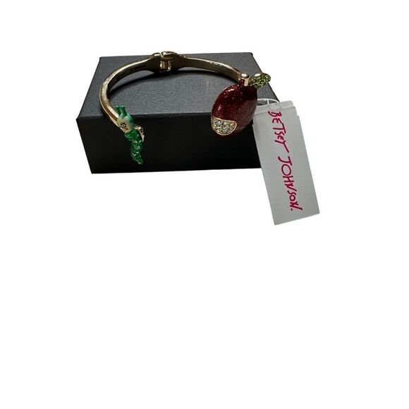 Betsey Johnson Back to School Glitter Apple & Book Worm Hinged Bangle Bracelet - Picture 1 of 5